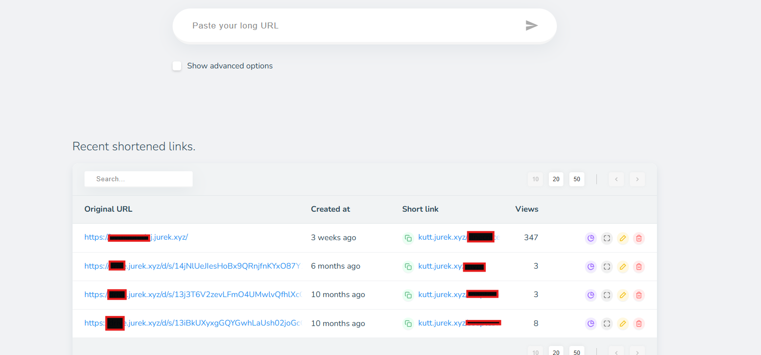Kutt dashboard — prehľad odkazov a počet kliknutí