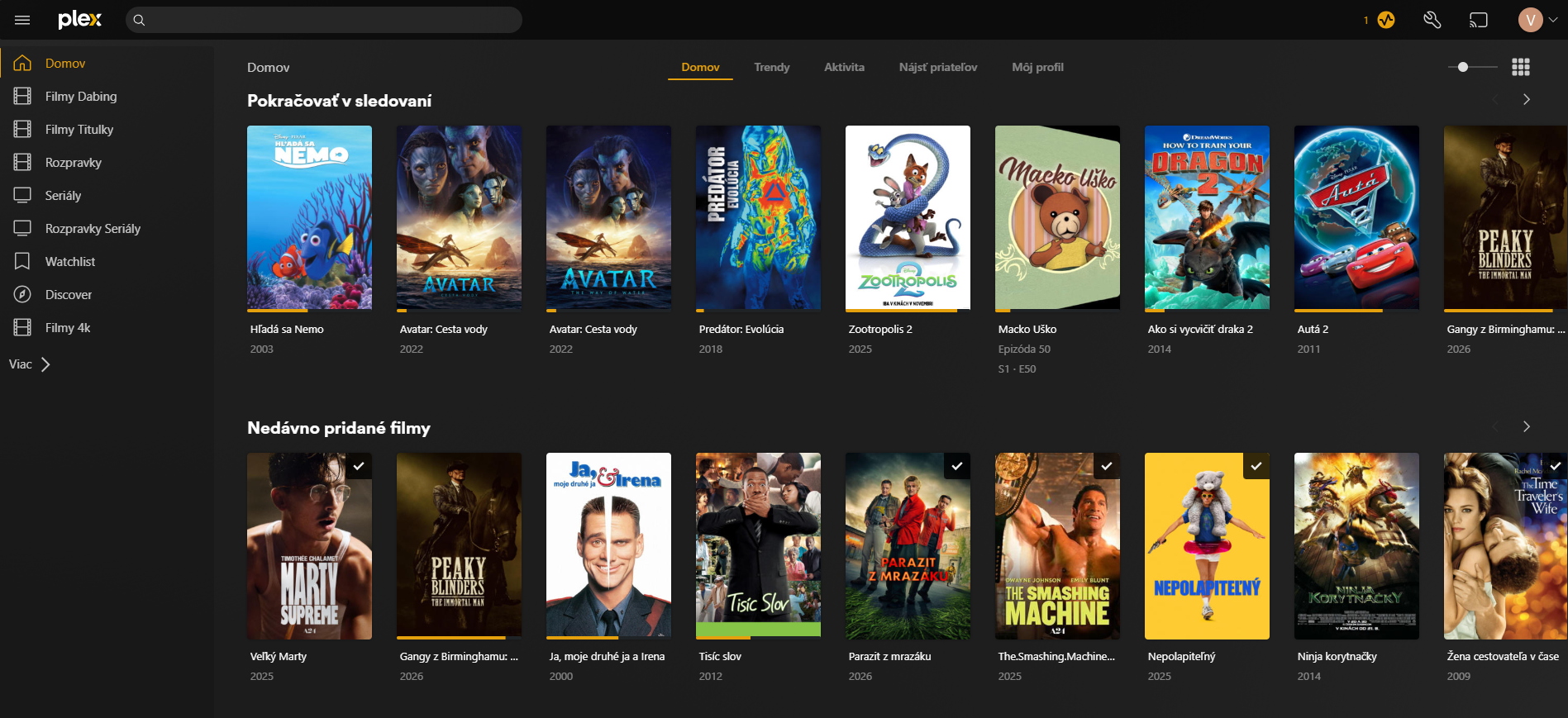 Moja Plex knižnica — filmy, seriály a rozprávky