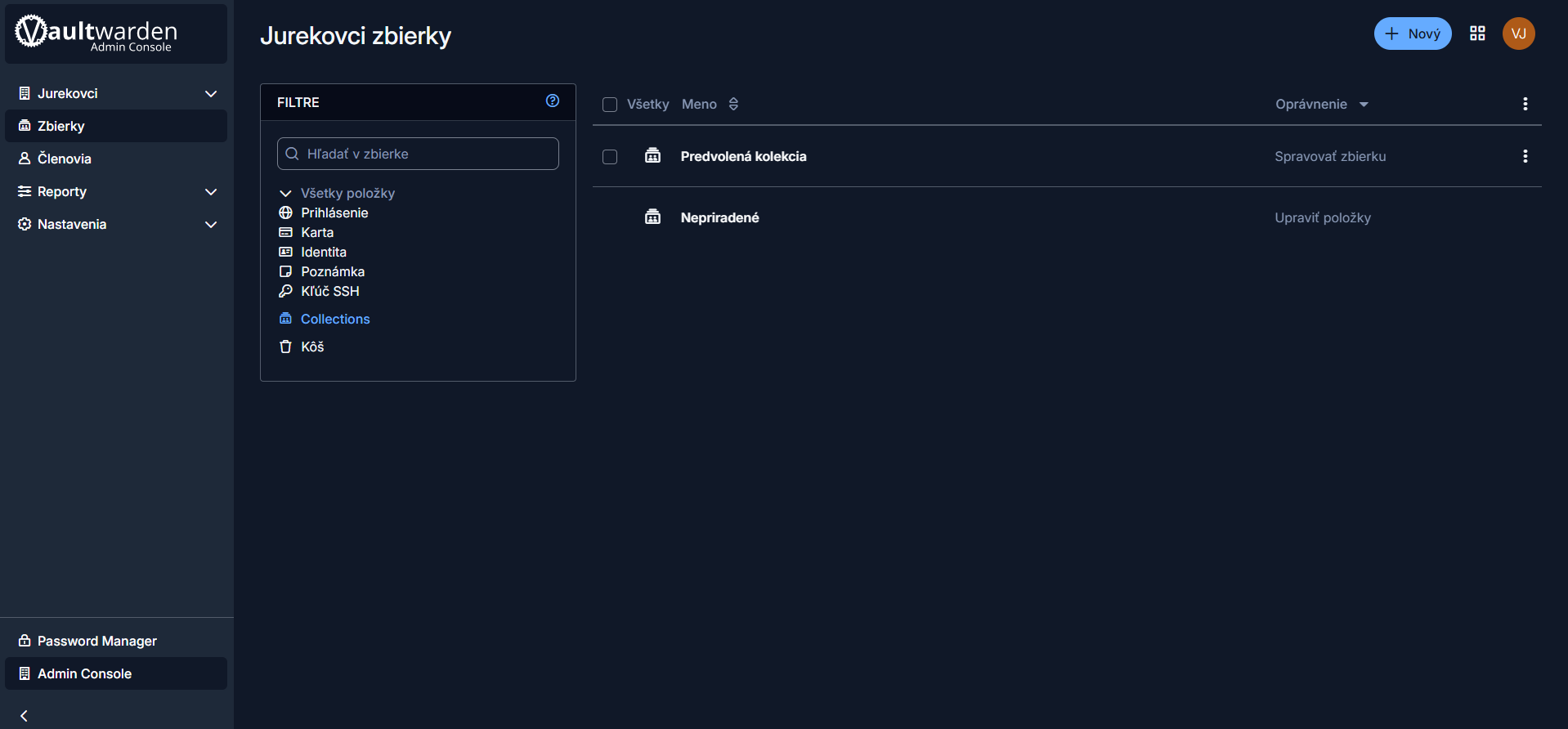 Vaultwarden admin panel — správa používateľov